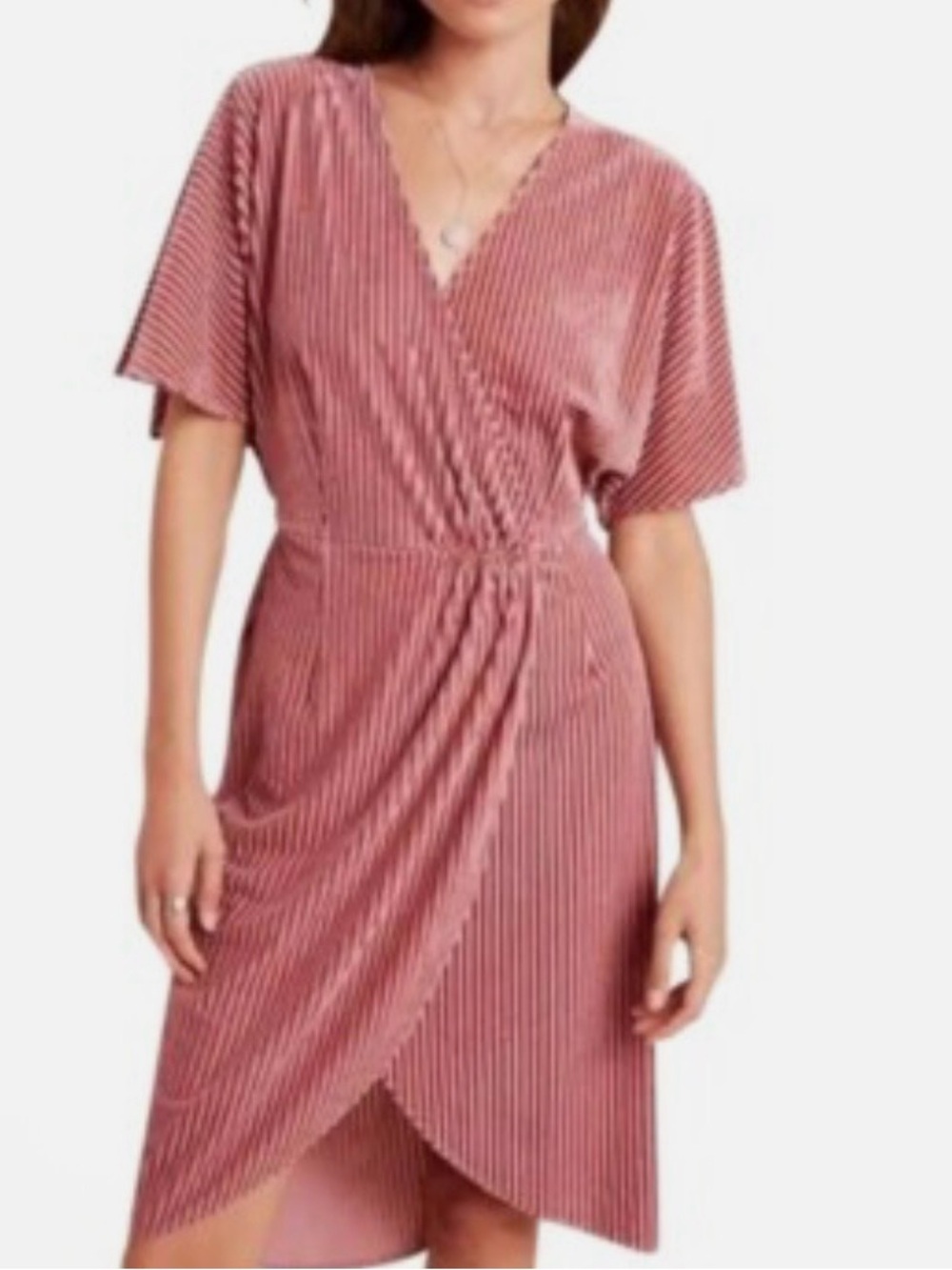 Anthropologie Women’s Pink Wrap-Front Short Sleeve Dress